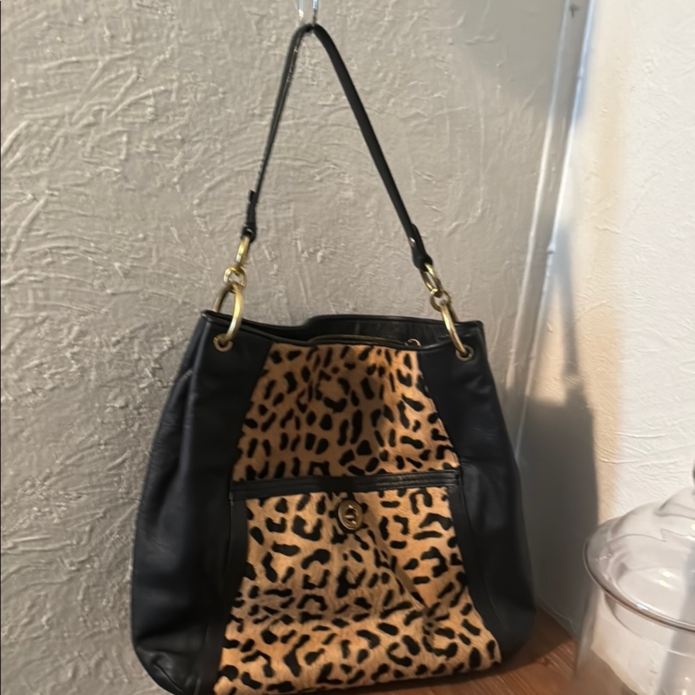Coach Loved Leopard Print/Black Leather Women's Coach Hobo Cheetah Calf Hair